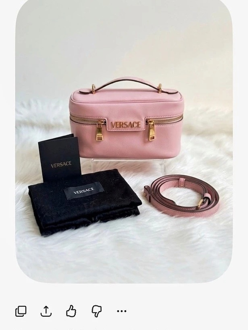 Versace Logo Tag Leather Vanity Bag Pink